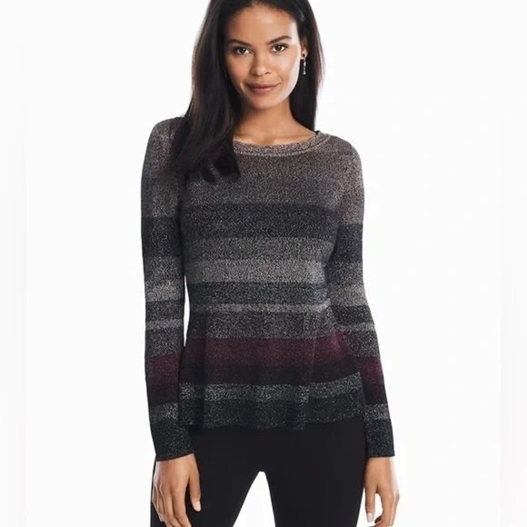 White House Black Market Metallic Striped Long Sleeve Tunic Sweater Size Small - Picture 1 of 7